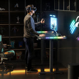 Flycity Gaming Standing Desk with LED Lights & APP Control, 48" x 24" Gaming Table with Music Sensing, Underdesk Cable Storage Electric Standing Desk, Black Carbon Fiber PC Desk for Home Office Flycity