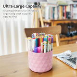 Nuozme Desk Organizer, 360-Degree Rotating Pencil Pen Holders For Desk, Diamond Pattern Pen Organizer With 5 Compartments, Cute Desk Accessories Decor For Office, School,Home,Art Supply (White) Nuozme