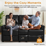 IPKIG Black 3 Seater Modern Loveseat Recliner Sofa - Manual Reclining Loveseat with Flipped Backrest Console, Side Pocket, Faux Leather Double Recliner Love Seat for Living Room & RV (Black, 3 Seater) IPKIG