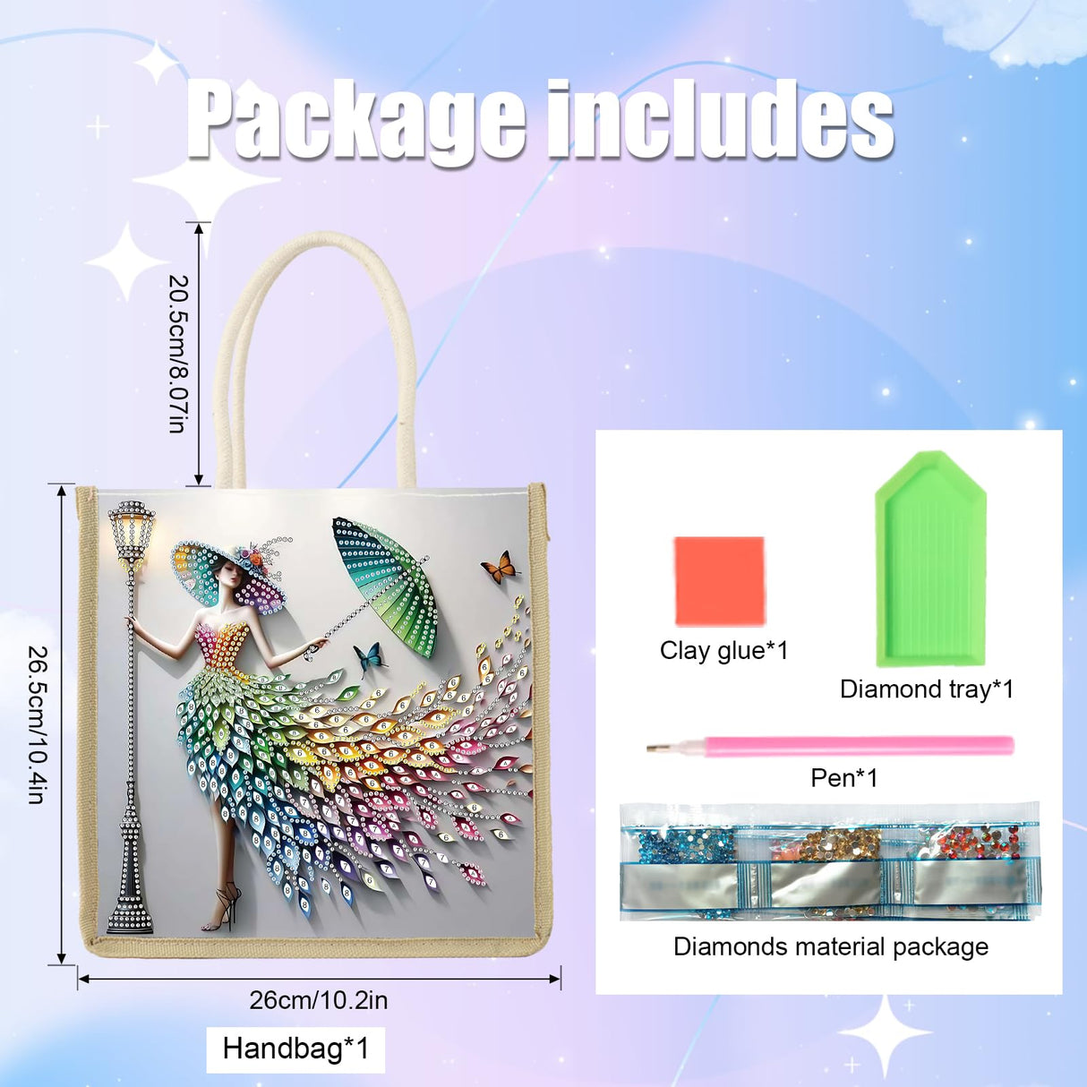 Tontut Diamond Painting kit Handbag Temperament Ladies DIY Handmade Diamond Pattern Creative Gift Large Capacity Commuting Leisure Bag Tontut