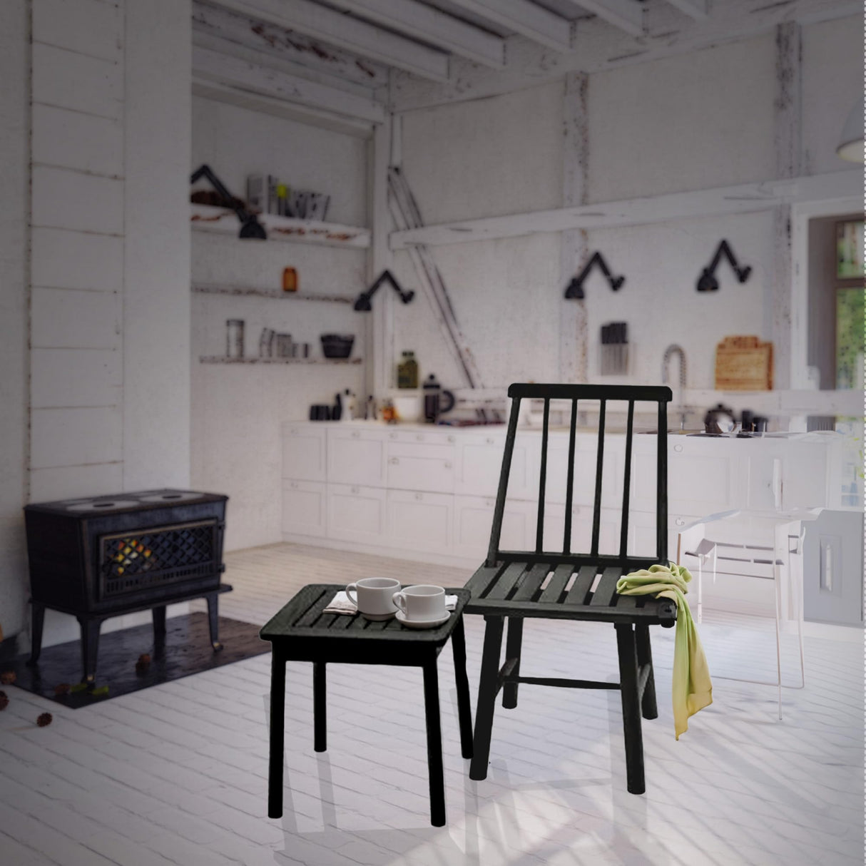 Four Seasons Courtyard 250 Pound Capacity Robust Classic Design Farmhouse Armless Indonesian Hardwood Chair for Indoor or Outdoor Use, Black Four Seasons Courtyard