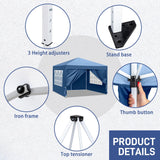 VINGLI 10x10 Pop Up Canopy Tent with Sidewalls, Outdoor Gazebo Canopy Tent, Patio Event Tents Outdoor Commercial Canopy for Parties (Blue) VINGLI