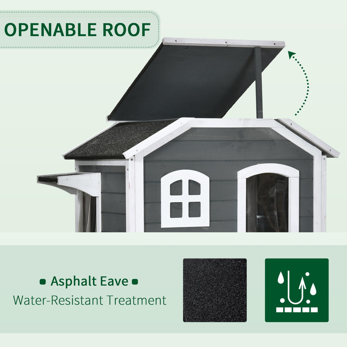 PawHut 2-Story Cat House Outdoor, Weatherproof Wooden Cat Enclosure for Feral Cats with Escape Door, Openable Roof, Jumping Platforms, Gray PawHut