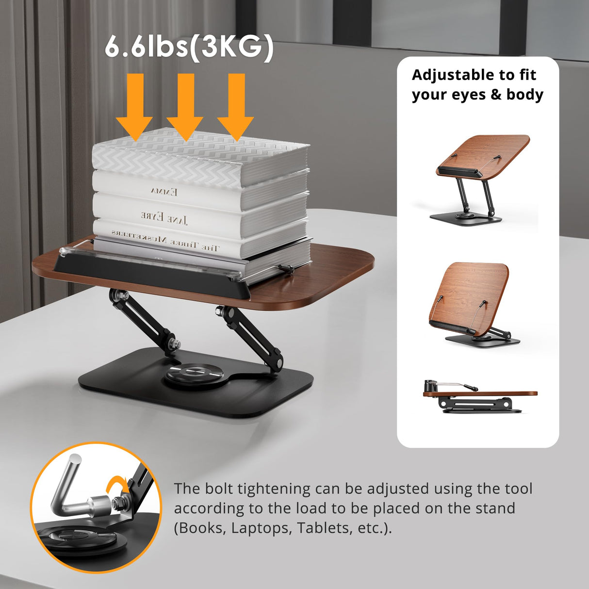 SupeDesk Book Stand for Reading, Adjustable Book Holder with 360° Rotating Bases, Foldable Designs, and Elastic Clips, Multifunctional Display Stand for Recipe, Cookbooks, Magazines, Tablets, Laptops SupeDesk