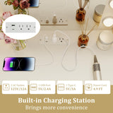 CHARMAID Small Vanity Desk with Mirror and Lights, Makeup Vanity Table with Charging Station, Drawers, Shelves, Foldable Side Table, Compact White Dressing Table with Storage Chair for Small Space CHARMAID