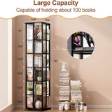 HMBTCRY Rotating Bookshelf, 360 Display Spinning Bookshelf, 6 Tier Rotating Bamboo Bookshelf for Living Room, Bedroom, Study Room (Black) HMBTCRY