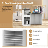 GOFLAME Reception Desk with Lockable Drawer & Adjustable Shelf, Front Counter with Oval Tabletop, Retail Register Stand, Office Computer Desk for Hotel, Black + White GOFLAME