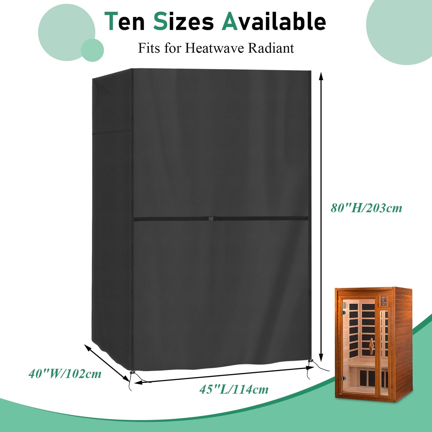 Safipotts Outdoor Sauna Cover, Heavy Duty Waterproof Sauna Cover for Wood Infrared Home Sauna,(Black, only Cover) (45" x 40" x 80")