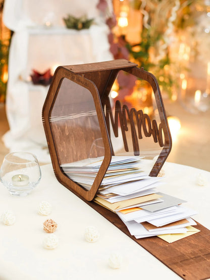 lmllml Personalized Wedding Card Box Rustic Wood Card Box for Wedding Reception Deco, Custom Wooden Memory Box Carving Name and Date, Large 11.9x11x6.3, Wood Brown - WoodArtSupply