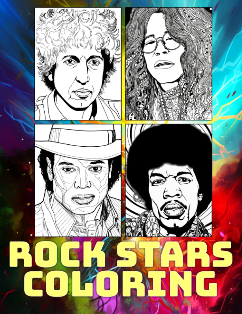 Rock Stars Coloring Book for Adult Stress Relief: 46 High Quality Rock 'n' Roll Music Icons