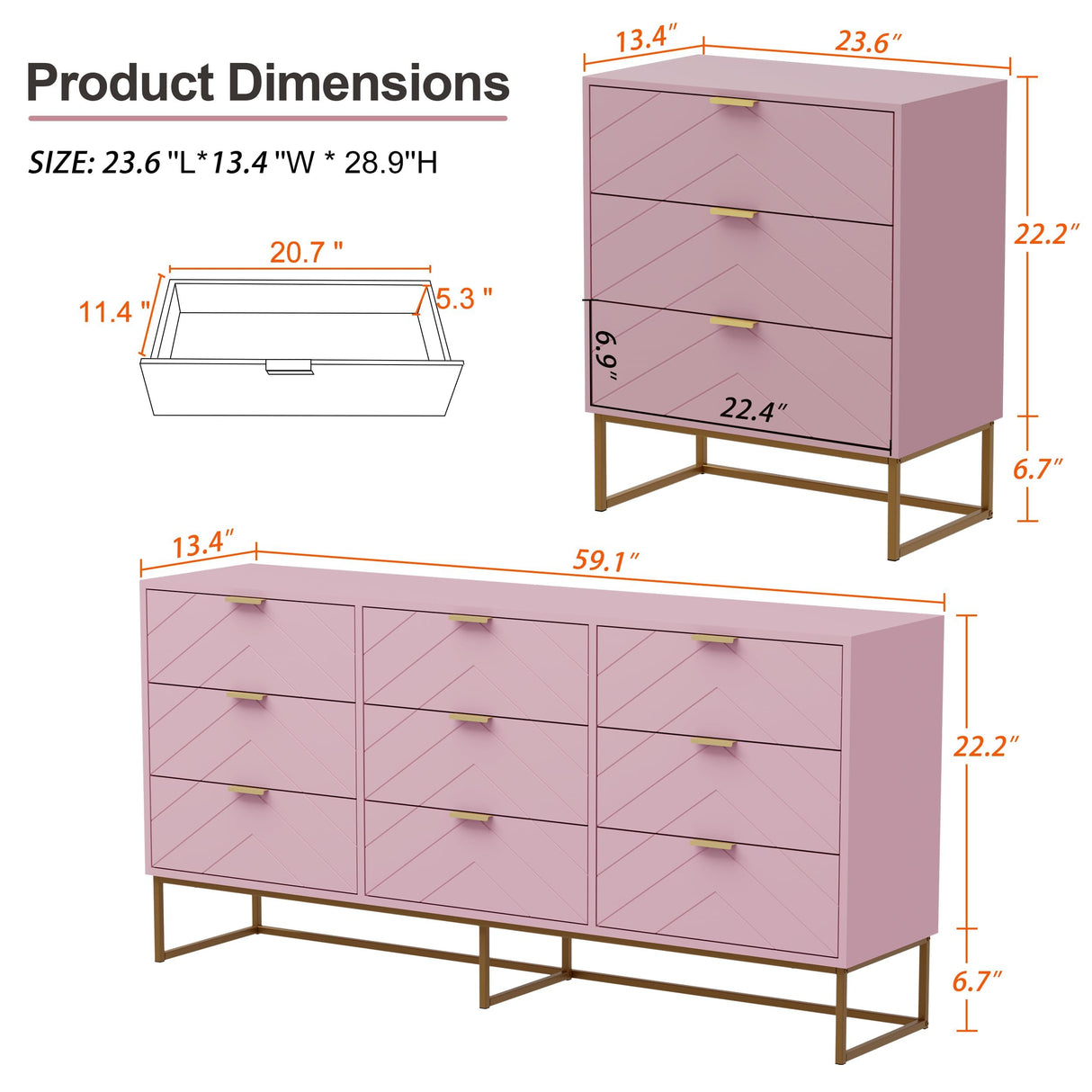 Scurrty Large 9 Drawer Dresser, Storage Dressers,59 inch Dresser with Chest,Storage Cabinet for Bedroom, Dressers for Bedroom, Living Room,etc. (Pink) Scurrty