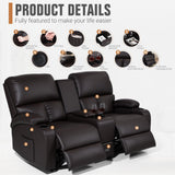 CHABATREE Home Theater Seating,RV Recliner Sofa with Massage and Heat,Manual RV Recliner Loveseat with USB/Cup Holders and Side Pocket for Living Room,Loveseat Brown CHABATREE