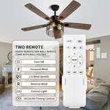 NEWORB 52 Inch Farmhouse Ceiling Fan with Light and Remote, Rustic 3-Light Caged Fan, 5 Dual Finish Blades, Industrial Black Fan for Bedroom, Patio, Living Room NEWORB