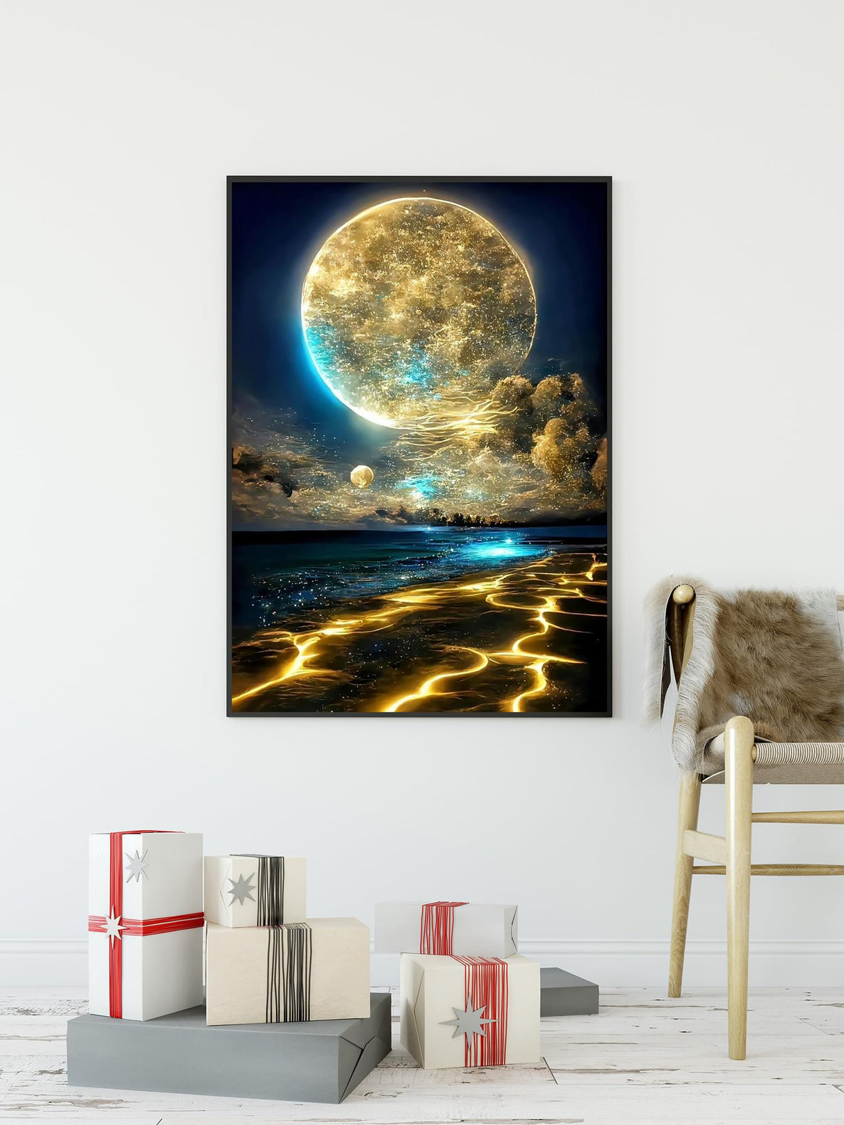 KINPLUB Moon Diamond Painting Kits for Adults, 5D Moonlight Beach Diamond Art Kits for Beginners, DIY Full Round Drill Seaside Landscape Paint with Diamond Dots, Home Wall Decor 12 x 16 Inch KINPLUB
