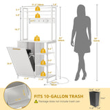 DWVO White Bakers Rack with Trash Can Bin Cabinet and Power Outlet, Microwave Stand Cabinet with 6 Hooks, 6-Tiers Farmhouse Kitchen Tall Thickened Coffee Bar Table Station with Storage Shelf DWVO