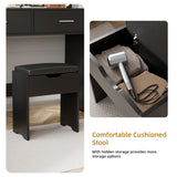 YESHOMY Vanity Desk with Mirror, Makeup Table with 11 Adjustable LED Lights and 2 Spacious Drawers, Soft-Padded Storage Stool, 3 Lighting Modes with Control, for Bedroom, Black YESHOMY