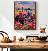 UPABLUNSO The Pink Tractor in The Field of Flowers Diamond Painting Kit Handmade Hobbyist Tractor Diamond Painting 5D Round Diamond Cross Stitch Crafts Wall Decoration Gifts 12x16 inch UPABLUNSO