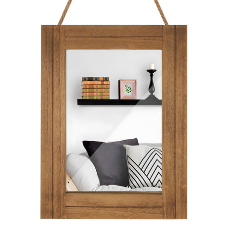 DECORKEY Rectangle Wall Mirror for Bathroom, Distressed White Wood Decor with Hanging Rope for Rustic Home Decor, Vanity, Living Room 12"×16"（Wooden） DECORKEY