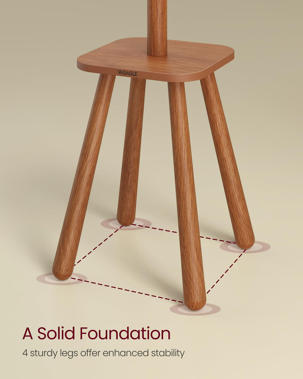 VASAGLE Coat Rack, Free Standing Coat Stand, Hall Coat Tree with 8 Hooks and Storage Shelf, 67.1 Inch Tall, for Coats, Hats, Bags, for Entryway, Hallway, Bedroom, Caramel Brown URCR033K01 VASAGLE