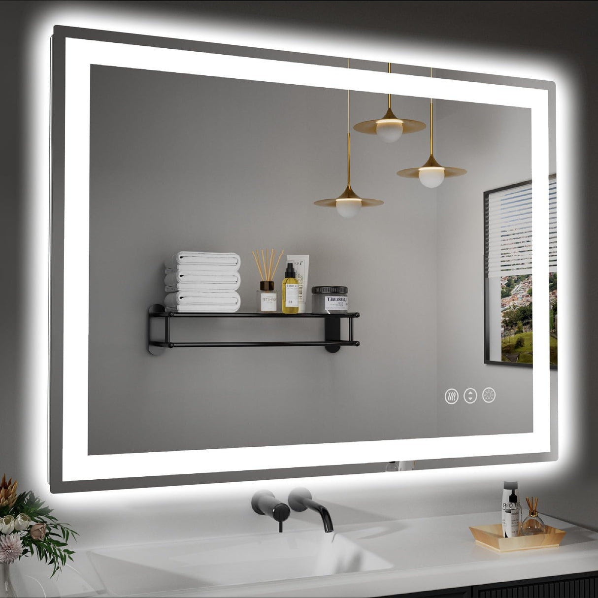 miskerm 40"x 32" LED Bathroom Mirror with Lights, Double Lights Dimmable, Anti-Fog, Front and Backlit LED Mirror for Bathroom, Lighted Bathroom Vanity Mirror with Tempered Glass (Horizontal/Vertical) miskerm