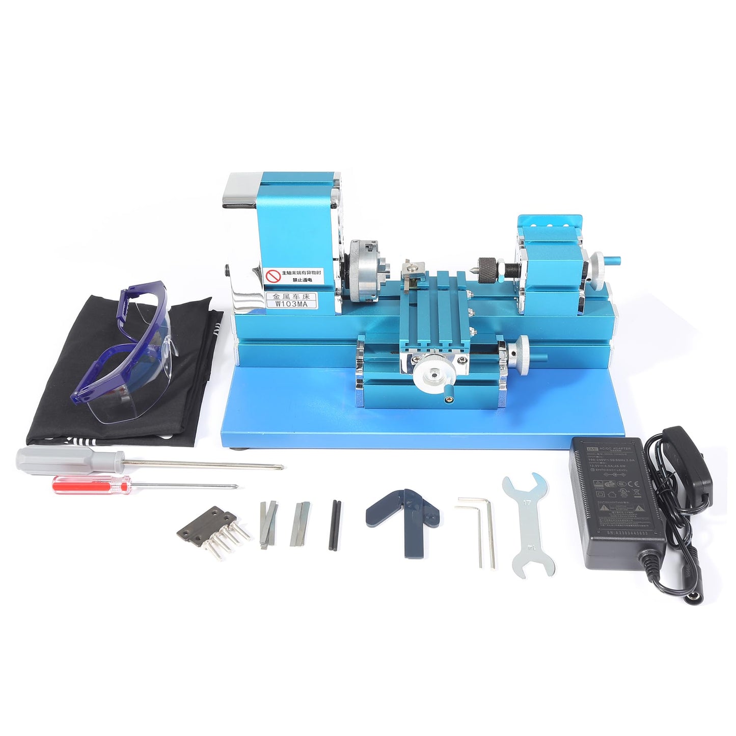 CJC All Metal Miniature Lathe - 36W 20000RPM Universal Mini Metal Lathe Machine - Power Metal Lathes For DIY CNC Tool Woodworking for Education Model Making (Blue） - WoodArtSupply