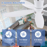 Surtime 48" Ceiling Fans with Lights-Low Profile Ceiling Fan with Light and Remote/APP Control,Flush Mount,DC Reversible,LED Dimmable Modern Ceiling Fans for Bedroom,Indoor/Outdoor Patio Use(White) Surtime