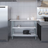 48" Long X 18" Deep Stainless Steel Work Table with 2 Shelves | Metal Food Prep Station | Commercial & Residential NSF Utility Table AmGood