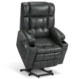 MCombo Dual Motor Power Lift Recliner Chair for Elderly, Lay Flat Lift Chair with Heat and Massage, Cup Holders, USB Ports, Faux Leather 7890 (Grey, Medium) MCombo