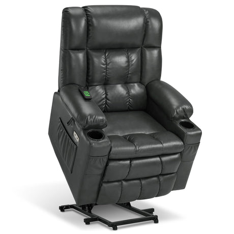 MCombo Dual Motor Power Lift Recliner Chair for Elderly, Lay Flat Lift Chair with Heat and Massage, Cup Holders, USB Ports, Faux Leather 7890 (Grey, Medium) MCombo