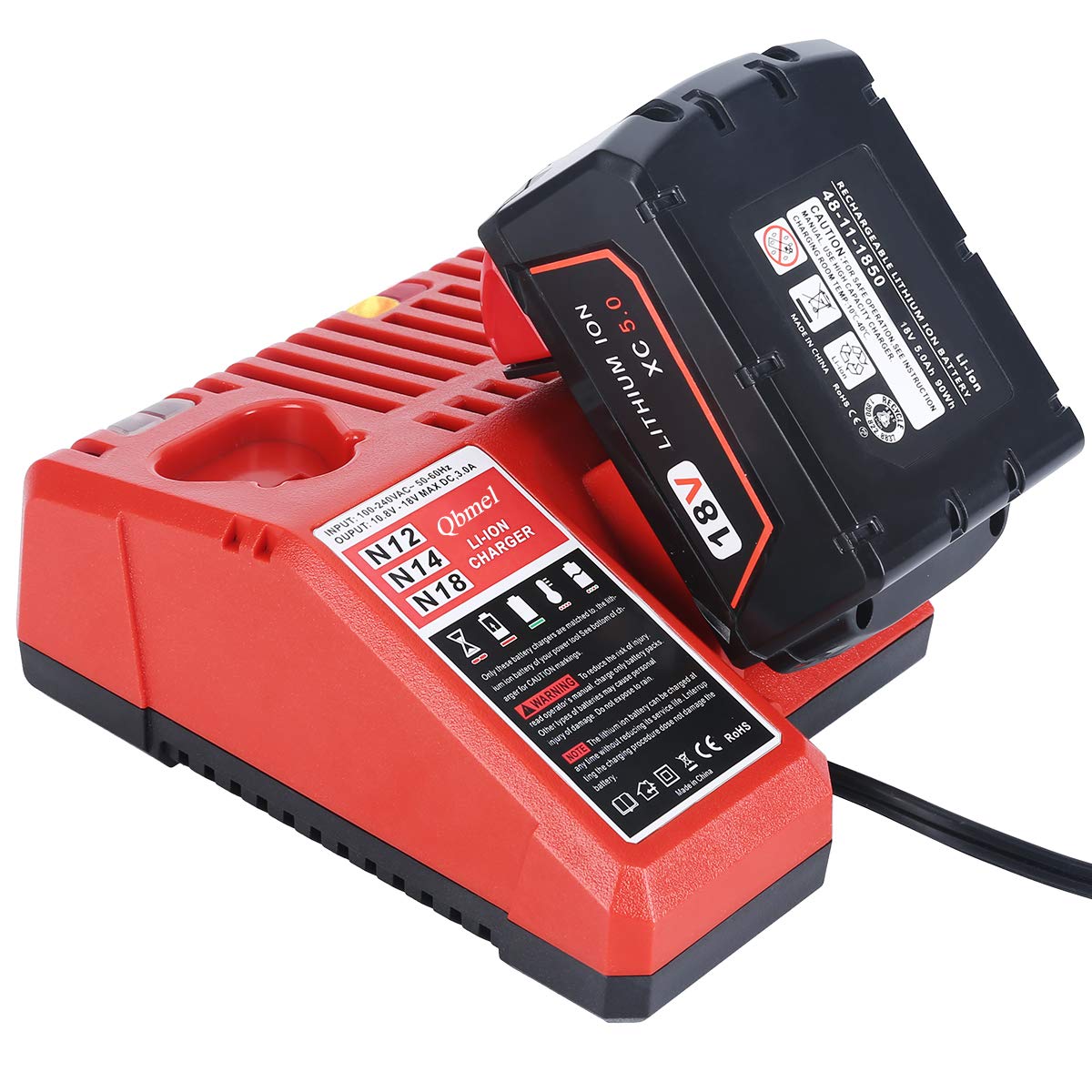 M12 & M18 Multi Voltage Lithium Ion Battery Charger for Milwaukee 48-59-1812 18V&12V Fuel Gauge XC Battery Qbmel