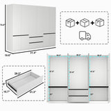 LABROSKIA Wardrobe Closet with 6 Doors: 75" White Armoire with 2 Drawers, Wooden Wardrobe for Hanging Clothes, Tall Storage Cabinet with Shelves and Hanging Rod LABROSKIA