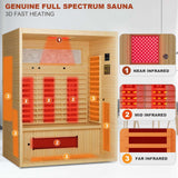 MEISSALIVVE Full Spectrum Sauna for Home,2~3 Person Indoor Infrared Sauna Room with 10 Minutes Warm-up Heate,Canadian Hemlock Wood Home Infrared Sauna with Bluetooth. and Tempered Glass MEISSALIVVE
