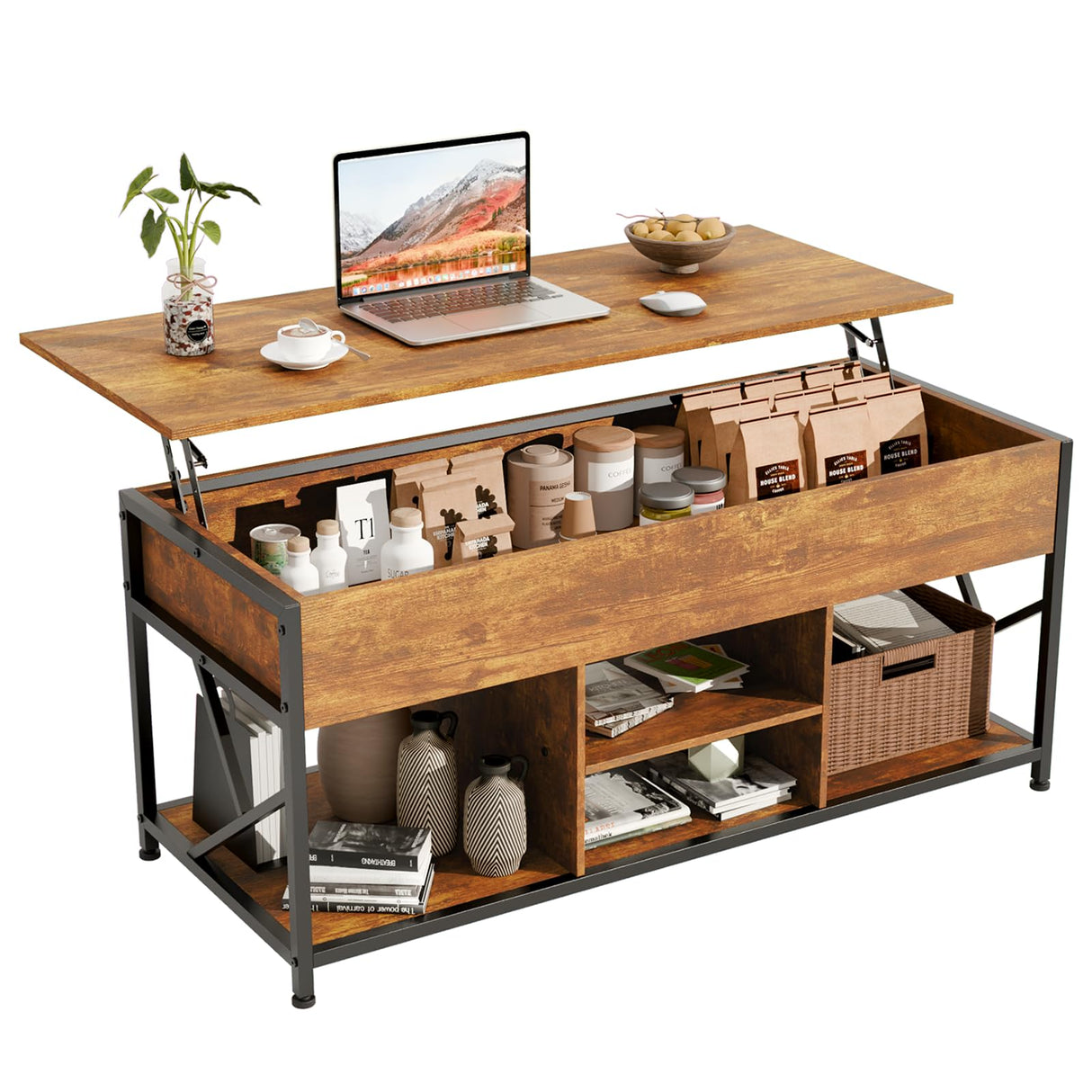 Coffee Tables for Living Room, 47.2 inches Lift Top Coffee Table with Storage, Farmhouse Modern Rustic Brown Living Room Tables EDWINENE
