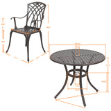 NUU GARDEN 5 Piece Patio Dining Set, 33" Round Cast Aluminum Dining Table with 1.97" Umbrella Hole and 4 Patio Dining Chairs for Backyard, Patio, Garden, Balcony, Brown with Gold Point NUU GARDEN