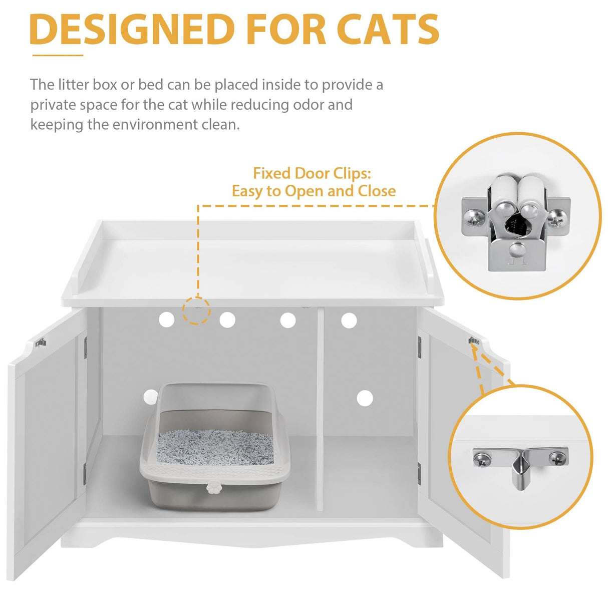 Yaheetech Cat Litter Box Enclosure, Hidden Cat Litter Box Furniture, Hidden Cat Washroom, Cat Crate, Decorative Storage Bench Pet Side Table for Large Cat Kitty, White Yaheetech