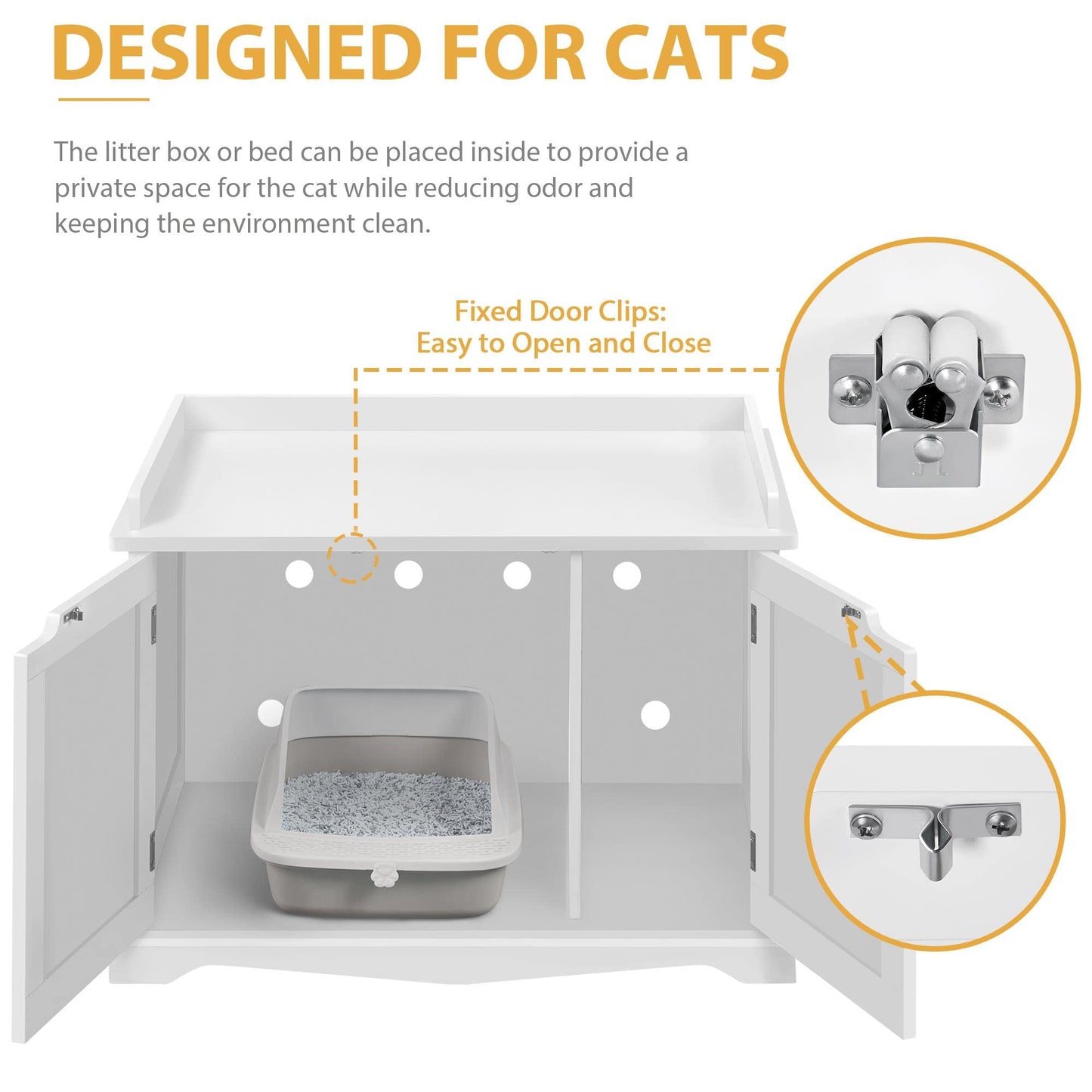 Yaheetech Cat Litter Box Enclosure, Hidden Cat Litter Box Furniture, Hidden Cat Washroom, Cat Crate, Decorative Storage Bench Pet Side Table for Large Cat Kitty, White - WoodArtSupply