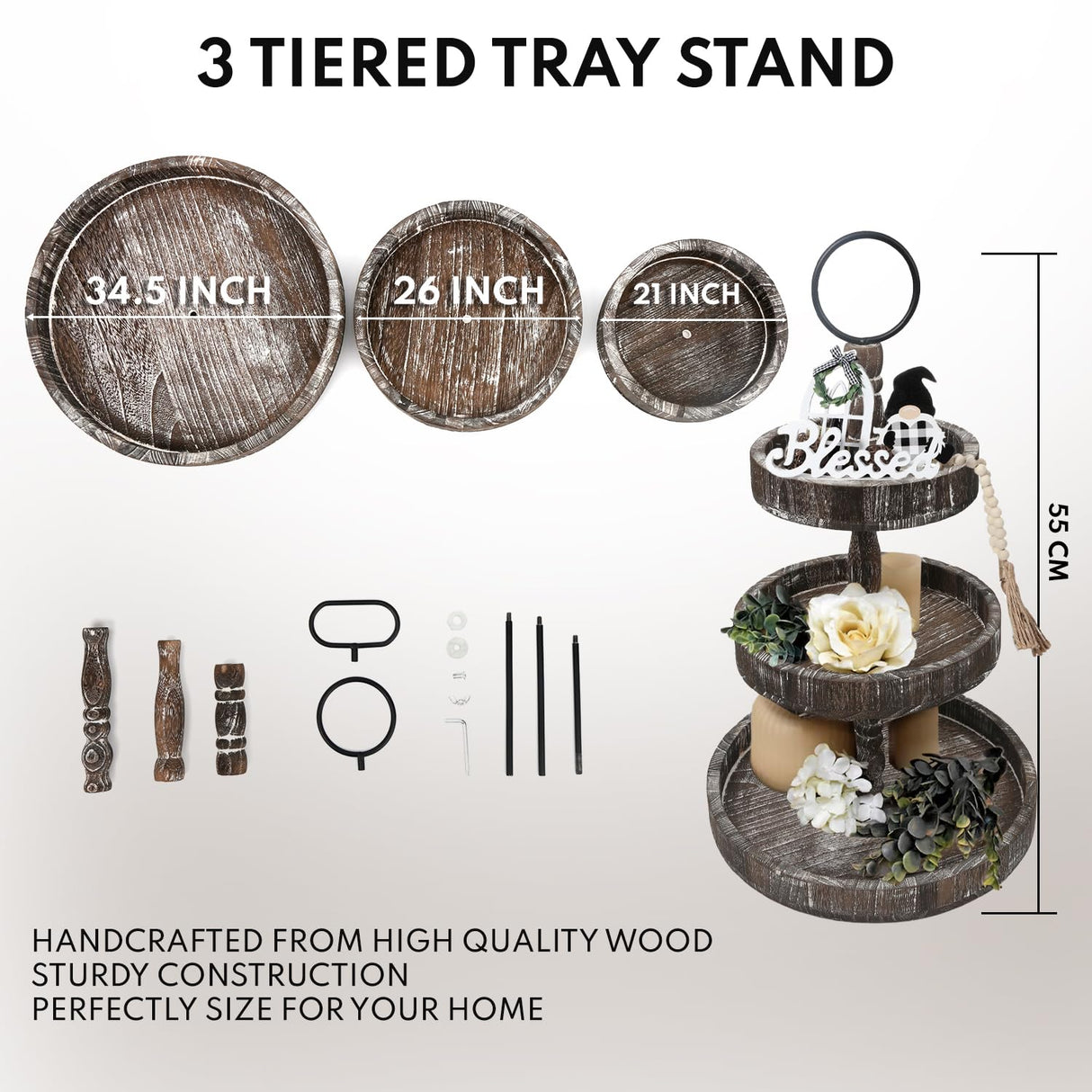 AONEHOME Adjustable 3 Tiered Tray Stand with 3 pcs Farmhouse Decor for Party AONEHOME