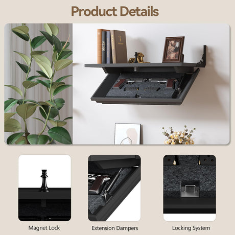 Lvifur 24" Compact Gun Shelf, Gun Rack with Automatic Induction Lock with Secure Hidden Compartment for Wall Mount Display, Storage Security Safe Box for Home,Black Lvifur