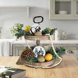 DECORIO Beautiful Farmhouse Slightly Distressed Two Tier Brown Wood Decorative Tray - Tiered Tray Stand - Two Tier Tray Tiered Tray Decor - Tiered Tray Large - 2 Tier Tray - Fall Decor 17" Large Round Decorio Decorate In Style