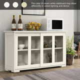 Costzon Cream White Sideboard Cabinet, 42"L x 13"W x 24.5"H, With Sliding Door Window, Wooden Cupboard Server Buffet Console Table for Home Dining Room Entryway Costzon