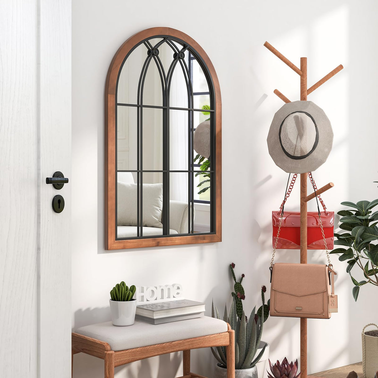 Tangkula Arched Window Mirror, Farmhouse Window Frame Decor Wall Mounted Mirror, 24" x 36" Wall Mirror Windowpane Decoration for Living Room, Bedroom, Entryway, Bathroom Tangkula