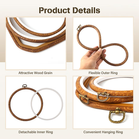9 Pack Embroidery Hoop Frame, Large Imitated Wood Display Frame, Cross Stitch Hoop Ring for Art Craft Sewing Decorative Ornaments, Circle Oval Octagonal Shape Varku