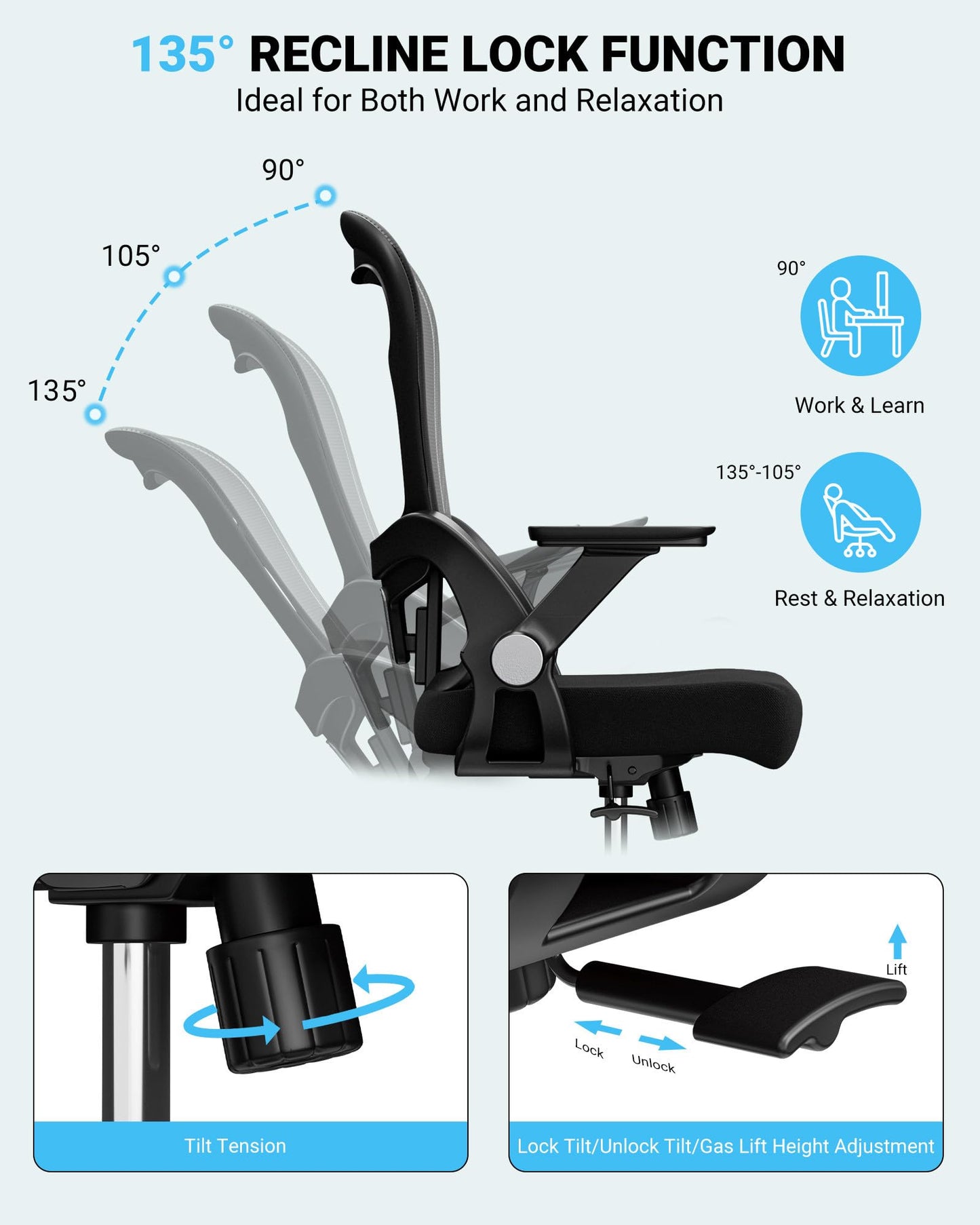 Frylr Drafting Chair Tall Office Chair for Standing Desk - Tall Adjustable, Extended Height Ergonomic Design with Lumbar Support, Counter Height Seat, Heavy Duty Office Chair 400 lbs Capacity, Black