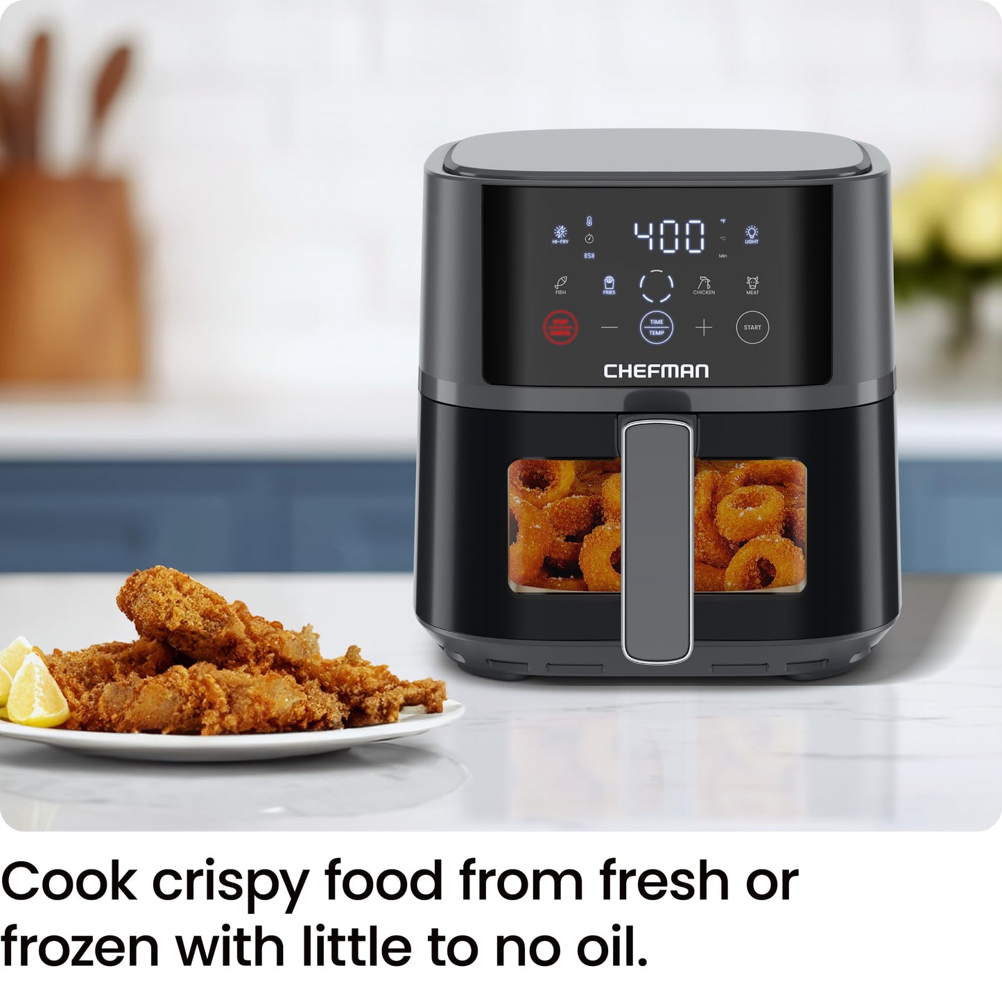 Chefman Air Fryer – 4 QT Compact Airfryer for Quick & Easy Meals, Features Hi-Fry Technology for Extra Crisp, Easy-View Window, Touch Controls with 4 Presets, Nonstick & Dishwasher Safe Basket - Grey