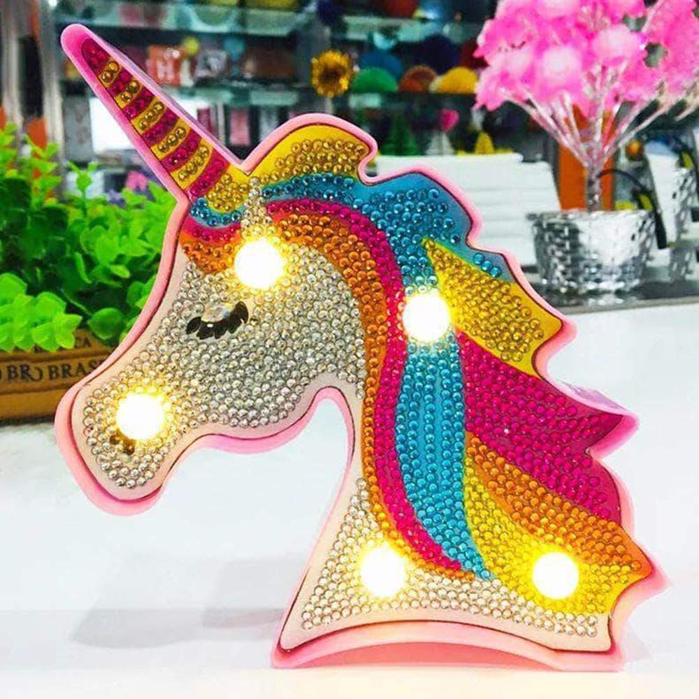 YOBEYI Diamond Painting Unicorn with LED Lights DIY Special Shaped Full Drill Crystal Diamond Drawing Bedside Lamp for Home Decoration (Unicorn A) YOBEYI