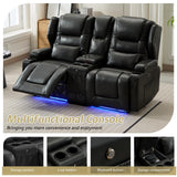 SAMERY Power Loveseat Recliner Sofa Set, Faux Leather Reclining Loveseat Sofa RV Couch Living Room Furniture Set with Console, Bluetooth Speakers, LED Light, USB, Cup Holders (Black 2 Seater) SAMERY