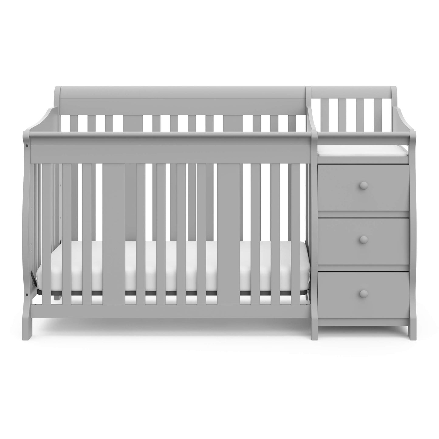 Storkcraft Portofino 5-in-1 Convertible Crib and Changer Combo (Pebble Gray) – Changing-Table with Storage Drawer, Converts to Toddler Full-Size Bed, Daybed