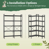 Huuger 5 Tier Bookshelf, L Shaped Corner Bookshelf with 10 Open Shelves, 49.4 Inch Straight Wide Bookcase with Metal Frame and Wooden Board, Adjustable Feet, Black Huuger