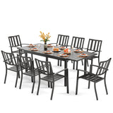 PHI VILLA 9 Piece Patio Dining Table Set, Expandable Rectangular Metal Dining Table & 8 Steel Chairs for Outdoor, Deck, Yard PHI VILLA