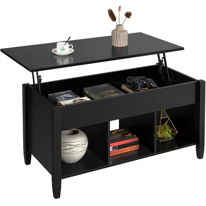 Yaheetech Coffee Table, Lift Top Coffee Table w/Hidden Storage Compartment & Lower 3 Cube Open Shelves, Lift Tabletop Coffee Table for Living Room/Reception Room/Office, Black - WoodArtSupply